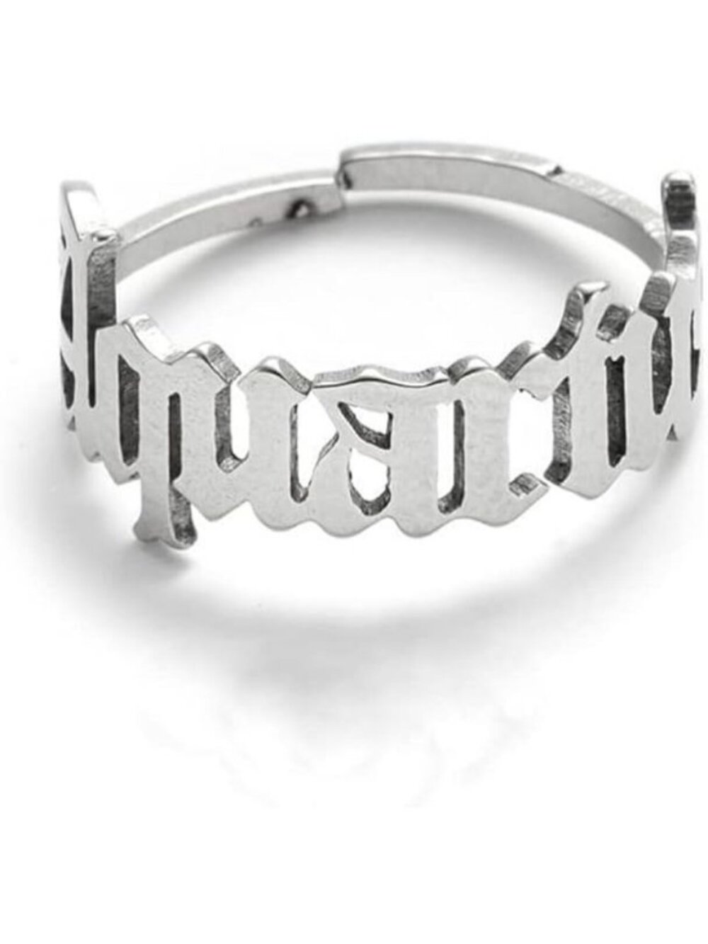 Silver Aquarius Constellation Old English Adjustable Steel Zodiac Sign Ring